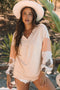 Mixed Print Bishop Sleeve Split Neck Blouse