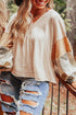 Mixed Print Bishop Sleeve Split Neck Blouse