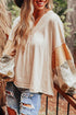 Mixed Print Bishop Sleeve Split Neck Blouse