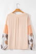 Mixed Print Bishop Sleeve Split Neck Blouse