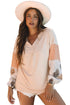 Mixed Print Bishop Sleeve Split Neck Blouse