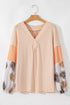 Mixed Print Bishop Sleeve Split Neck Blouse