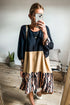 Mixed Print Blocked Balloon Sleeve Shift Dress