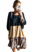 Mixed Print Blocked Balloon Sleeve Shift Dress