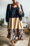 Mixed Print Blocked Balloon Sleeve Shift Dress
