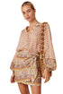 Mixed Print Button Front Long Sleeve Mini Dress