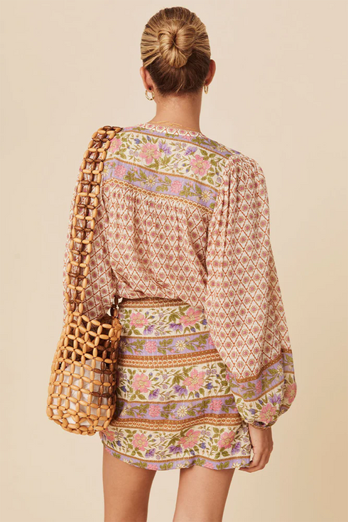 Mixed Print Button Front Long Sleeve Mini Dress