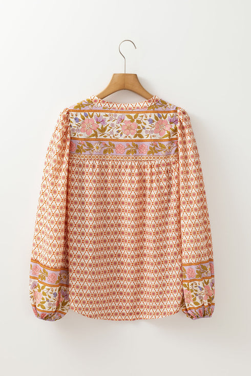 Mixed Print Button Front Long Sleeve Mini Dress