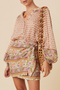 Mixed Print Button Front Long Sleeve Mini Dress