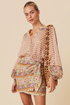Mixed Print Button Front Long Sleeve Mini Dress