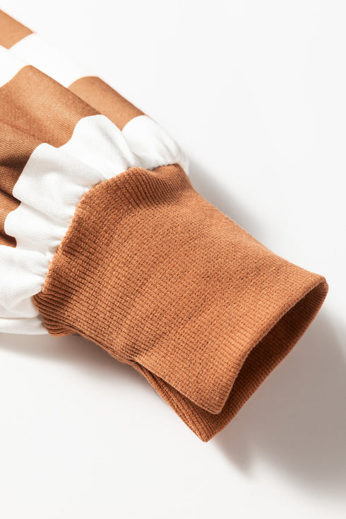 Mixed Print Exposed Seam Balloon Sleeve Pullover