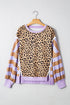 Mixed Print Exposed Seam Balloon Sleeve Pullover