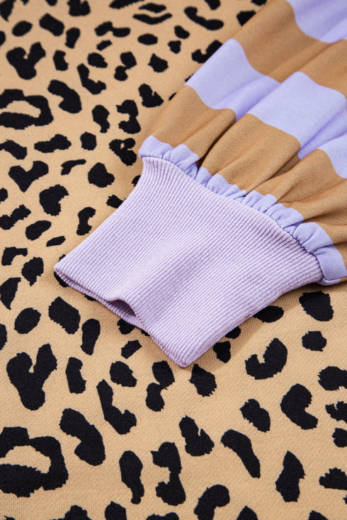 Mixed Print Exposed Seam Balloon Sleeve Pullover
