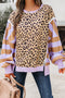 Mixed Print Exposed Seam Balloon Sleeve Pullover