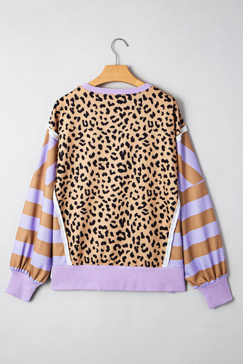 Mixed Print Exposed Seam Balloon Sleeve Pullover