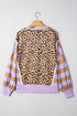 Mixed Print Exposed Seam Balloon Sleeve Pullover