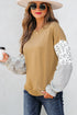 Mixed Print Floral And Stripe Sleeve Ruffle Cuff Top