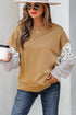 Mixed Print Floral And Stripe Sleeve Ruffle Cuff Top