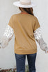 Mixed Print Floral And Stripe Sleeve Ruffle Cuff Top