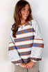 Mixed Print Floral And Striped Raglan Pullover Sweatshirt