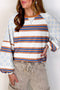 Mixed Print Floral And Striped Raglan Pullover Sweatshirt