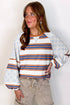 Mixed Print Floral And Striped Raglan Pullover Sweatshirt