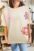Mixed Print Floral Applique Short Sleeve Jersey Tee