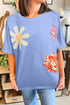 Mixed Print Floral Applique Short Sleeve Jersey Tee