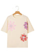 Mixed Print Floral Applique Short Sleeve Jersey Tee