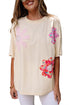 Mixed Print Floral Applique Short Sleeve Jersey Tee