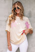 Mixed Print Floral Applique Short Sleeve Jersey Tee