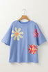 Mixed Print Floral Applique Short Sleeve Jersey Tee