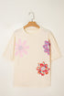 Mixed Print Floral Applique Short Sleeve Jersey Tee