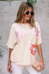 Mixed Print Floral Applique Short Sleeve Jersey Tee