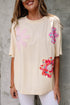 Mixed Print Floral Applique Short Sleeve Jersey Tee