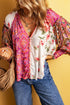 Mixed Print Floral Paisley Button Front Long Sleeve Blouse