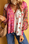 Mixed Print Floral Paisley Button Front Long Sleeve Blouse