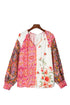 Mixed Print Floral Paisley Button Front Long Sleeve Blouse