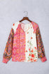Mixed Print Floral Paisley Button Front Long Sleeve Blouse