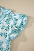 Mixed Print Floral Stripe V Neck Flutter Sleeve Blouse