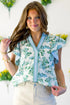 Mixed Print Floral Stripe V Neck Flutter Sleeve Blouse