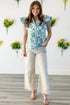 Mixed Print Floral Stripe V Neck Flutter Sleeve Blouse