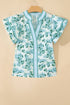 Mixed Print Floral Stripe V Neck Flutter Sleeve Blouse