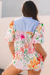 Mixed Print Frilled V Neck Puff Sleeve Blouse