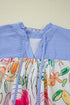 Mixed Print Frilled V Neck Puff Sleeve Blouse