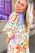 Mixed Print Frilled V Neck Puff Sleeve Blouse