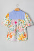 Mixed Print Frilled V Neck Puff Sleeve Blouse