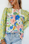 Mixed Print Lace Trim Long Sleeve Boho Blouse