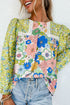 Mixed Print Lace Trim Long Sleeve Boho Blouse