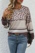 Mixed Print Leopard Pattern Crew Neck Top